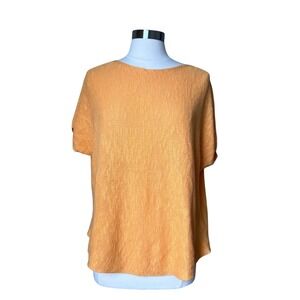 Eileen Fisher Organic Linen Cotton Knit Top Marigold Orange Short Sleeve Large